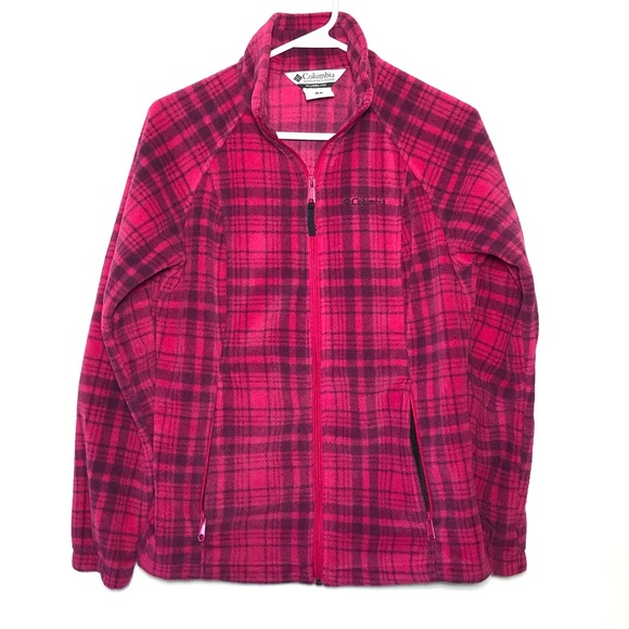 ⭐️ Columbia Pink Plaid Fleece Full Zip Jacket SMALL - Picture 2 of 8